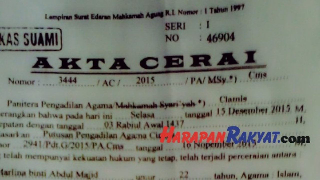 Contoh Surat Akta Cerai Asli