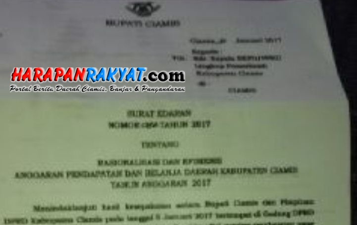 Surat Edaran Bupati Ciamis Soal Pemangkasan Anggaran Menuai