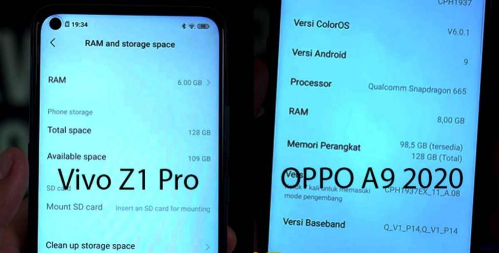 Chipset smartphone game ideal, Oppo A9 (2020) Vs Vivo Z1 Pro. Photo : Net/Ist.