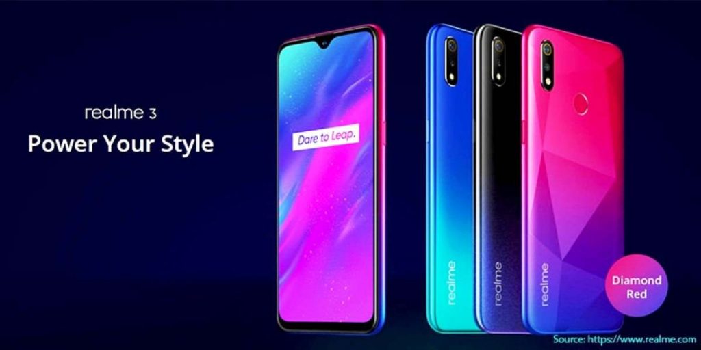 HP Realme 3 RAM 3/64GB dijual dengan harga khusus dalam program realme Mega Sale 11.11. Photo : Net/Ist.