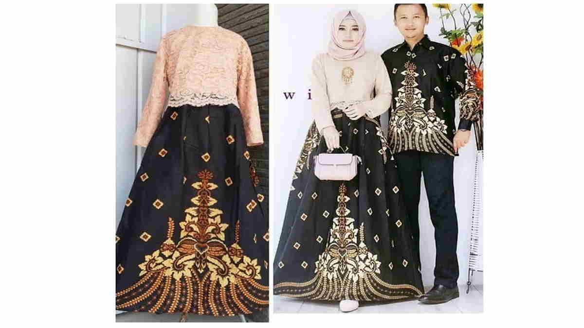 Dress Batik Kombinasi Brokat Lengan Panjang  Glamour dan 