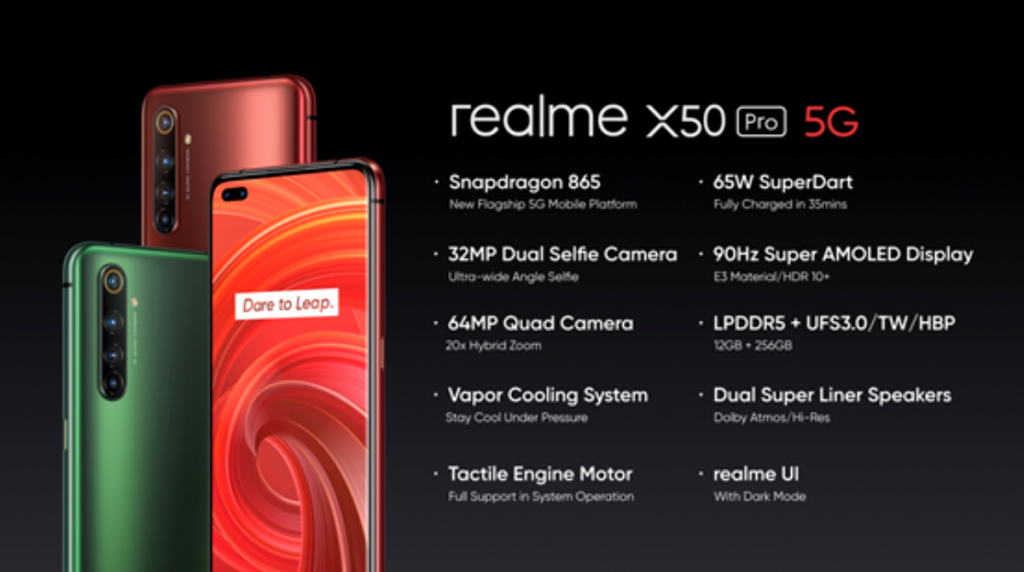 HP Realme X50 Pro 5G dibekali chipset Snapdragon 865 5G. Photo: realme Indonesia.