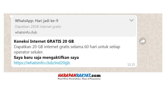 Internet Gratis 20 GB Beredar di WhatsApp