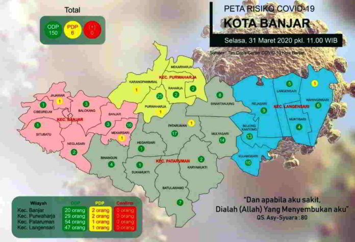Peta risiko Covid-19 Kota Banjar per tanggal 31 Maret 2020. Foto: Istimew