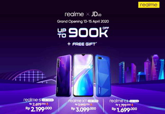 Realme potong harga hingga Rp 900 ribu melalui pembelian online di JD.Id. Foto: Realme Indonesia.