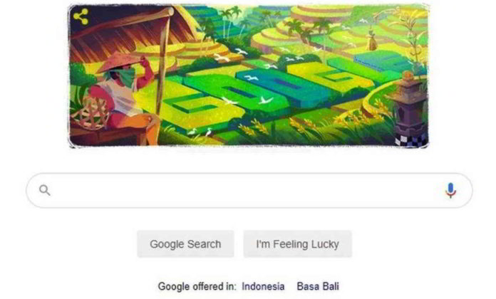 Memperingati Subak Bali, Google mengapresiasi lewat Doodle hari ini, Senin (29/06/2020). Foto: Istimewa.