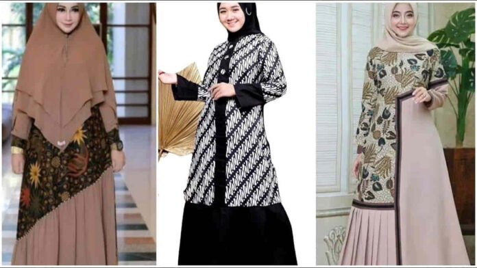 Model Gamis Batik Kombinasi Kain Polos