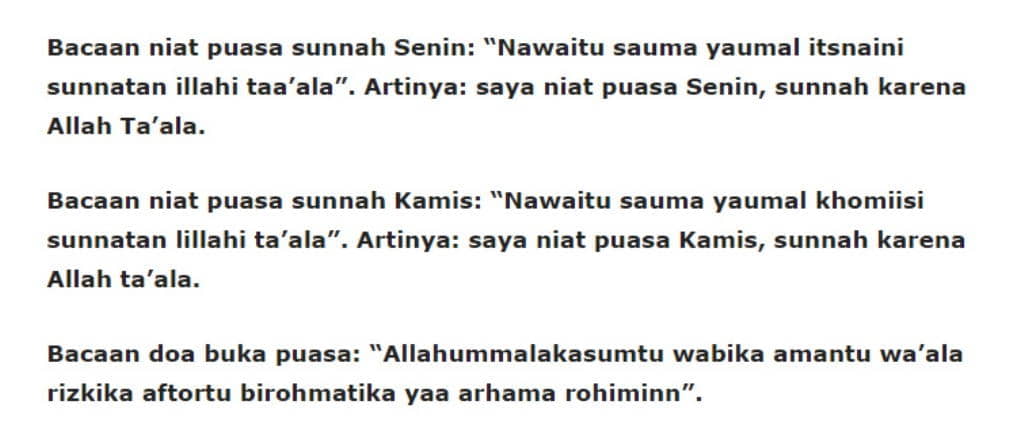 Bacaan Niat Puasa Senin Kamis