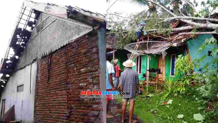 Ratusan rumah warga rusak di Desa Sukajaya akibat hujan deras dan angin kencang yang terjadi pada Jum’at (13/11/2020) sore kemarin. Foto: Suherman/HR.
