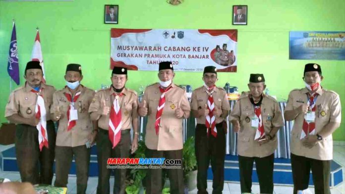 Dadang Ramdan Kalyubi usai terpilih dalam Muscab IV Gerakan Pramuka Kwarcab Kota Banjar. Foto: Muhlisin/HR.