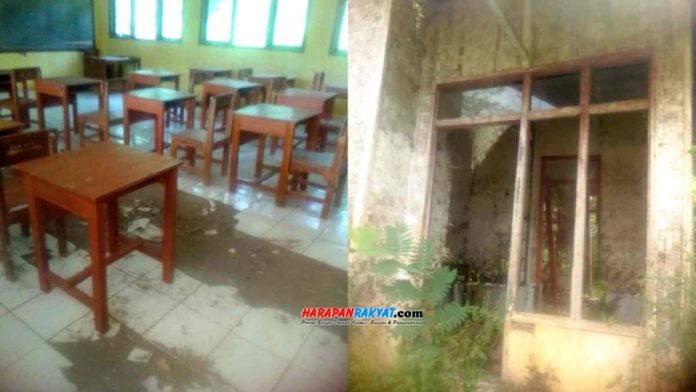 Sekolah di daerah pelosok Kabupaten Pangandaran, Jawa Barat, selama 14 tahun belum pernah mendapatkan perbaikan. Foto: Entang SR/HR.