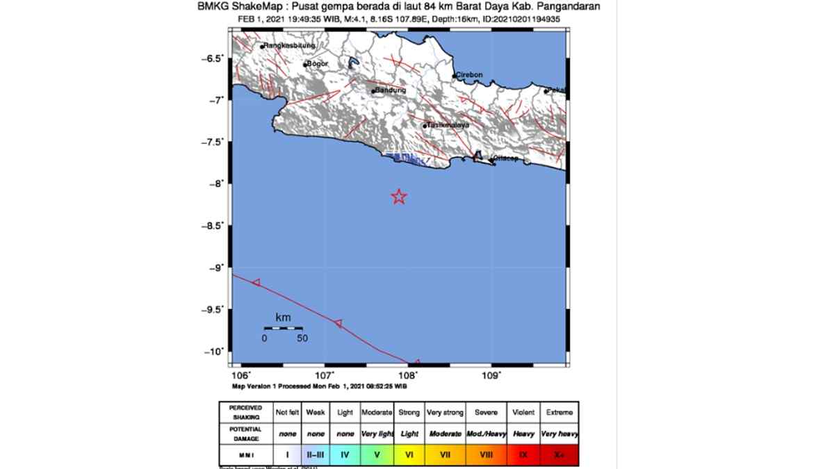 Gempa Hari Ini di Pangandaran 4,1 SR, Getarannya Terasa Sampai Garut