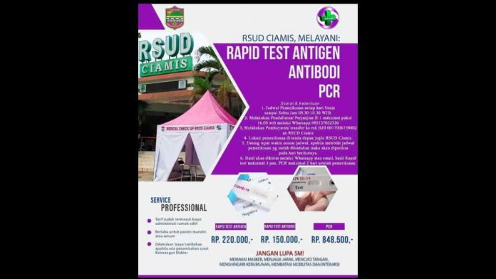 Swab PCR Berbayar RSUD Ciamis
