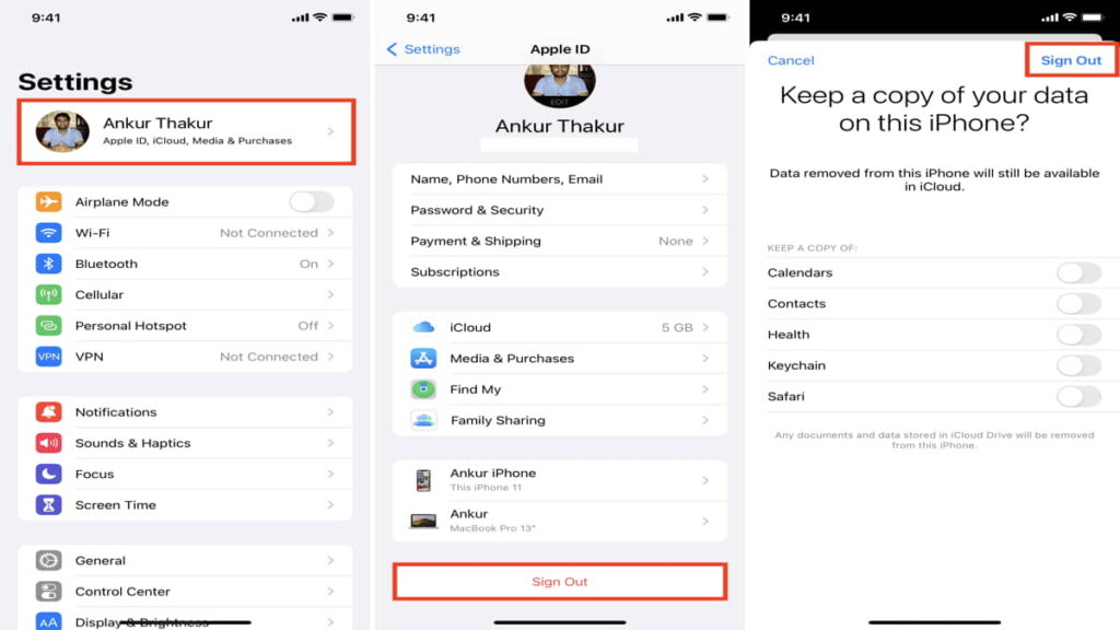 Logout iCloud iPhone