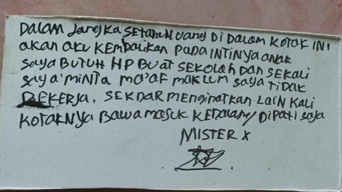Pencuri Kotak Amal Masjid Tinggalkan Surat, Butuh Uang Buat Beli HP