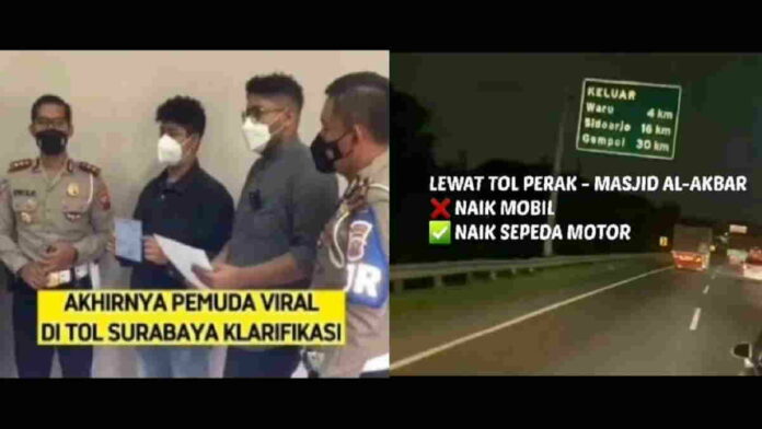 Viral Pemotor Masuk Tol Surabaya Terciduk Polisi, Warganet Heboh