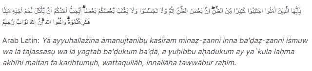 Kandungan Surat Al Hujurat Ayat 12 Tentang 3 Perilaku Negatif 