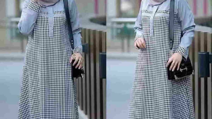 Gamis Motif Kombinasi Polos Rekomendasi Busana Lebaran 2022