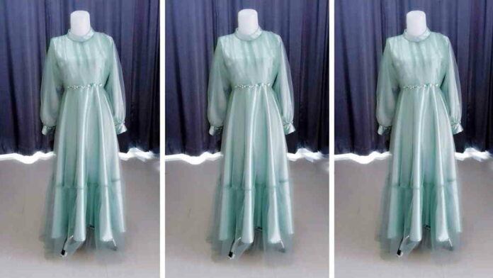 gamis satin kombinasi tile
