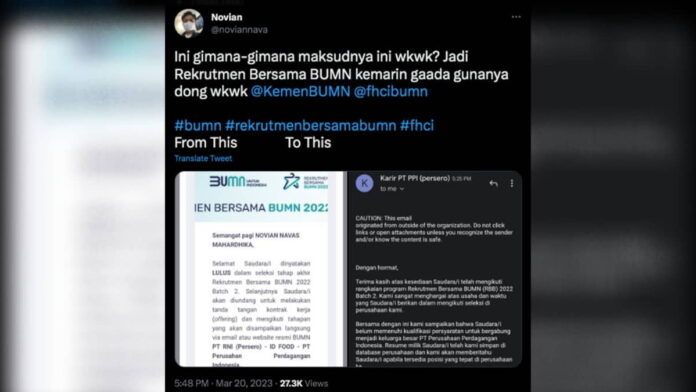 Viral Dapat Email Tak Lulus Seleksi BUMN