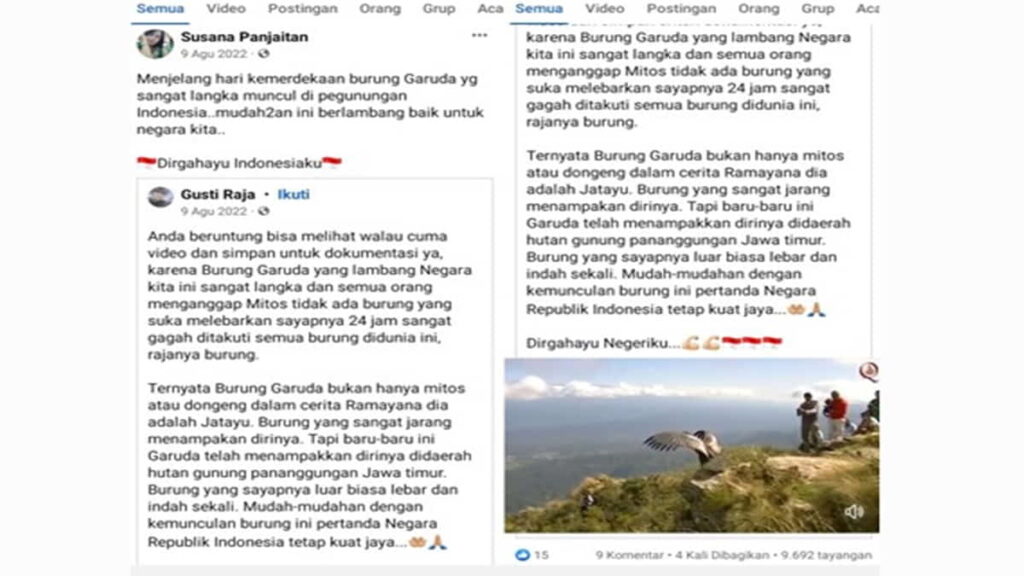 Hoaks Burung Garuda di Facebook menyebut kejayaan Indonesia