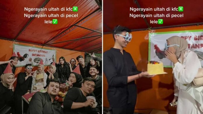 Momen Unik Pacar Rayakan Ulang Tahun Kekasihnya di Warung Pecel Lele.