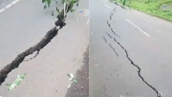 Hati-hati, Akses Jalan Menuju Jembatan Cirahong Ciamis Terbelah