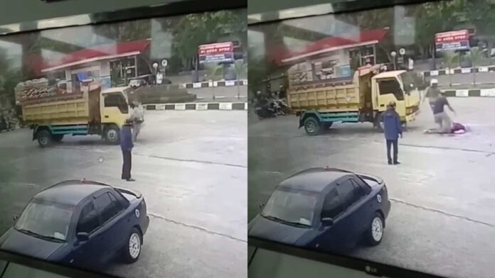 Truk Tabrak Wanita di SPBU