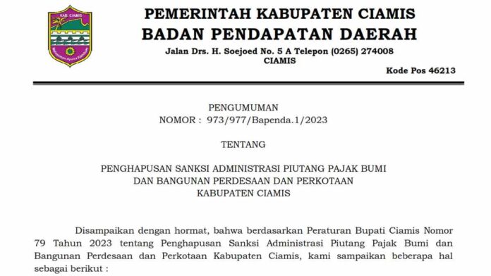 Bapenda Ciamis Ajak Masyarakat Manfaatkan Program Hapus Denda PBB-P2
