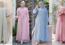 Gamis Moscrepe Kombinasi Brokat untuk Muslimah