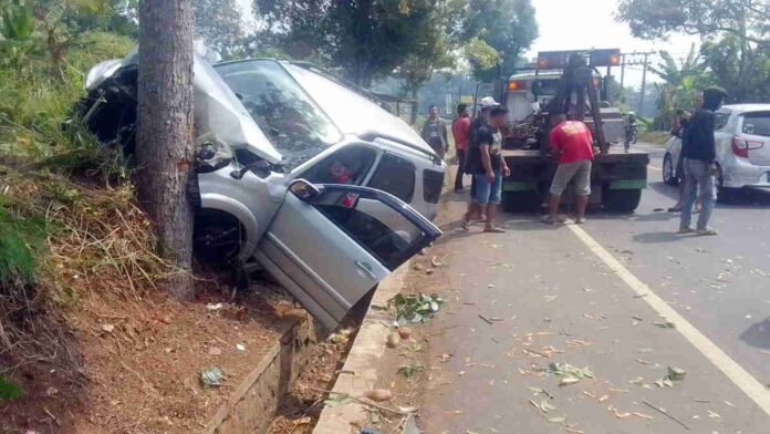 Diduga Ngantuk, Minibus Menabrak Pohon di Pamarican Ciamis