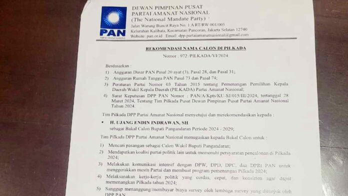 Ujang Endin Terima Rekomendasi PAN Sebagai Balon Bupati Pangandaran