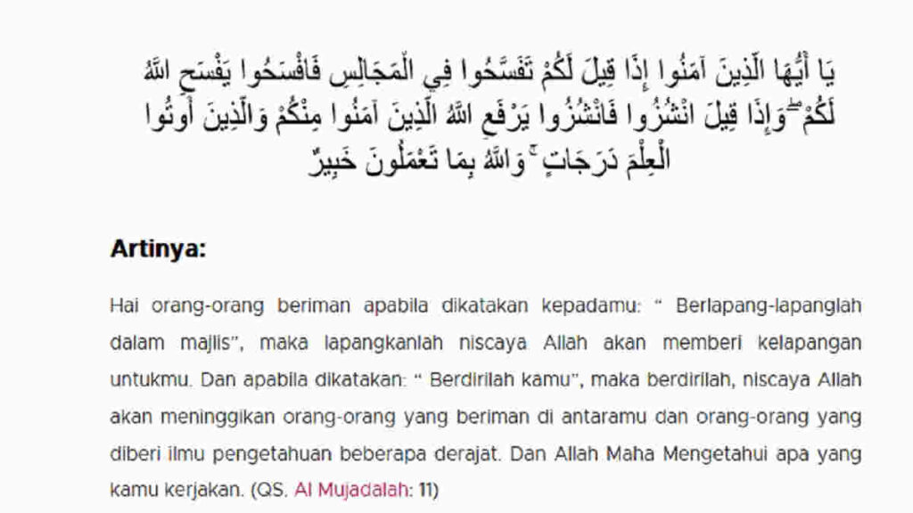 Kandungan Surat Al Mujadalah Ayat 11