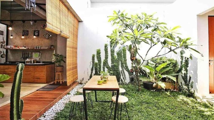 Dapur Menyatu Dengan Taman Belakang yang Unik