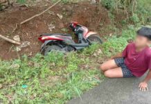 Bocah Pengendara Motor Matic Nyungsep ke Saluran di Cipaku Ciamis 