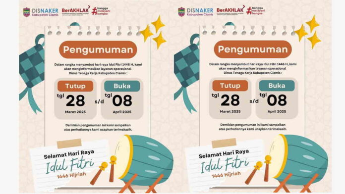 Idul Fitri, Disnaker Ciamis Kembali Buka Pelayanan Selasa 8 April 2025