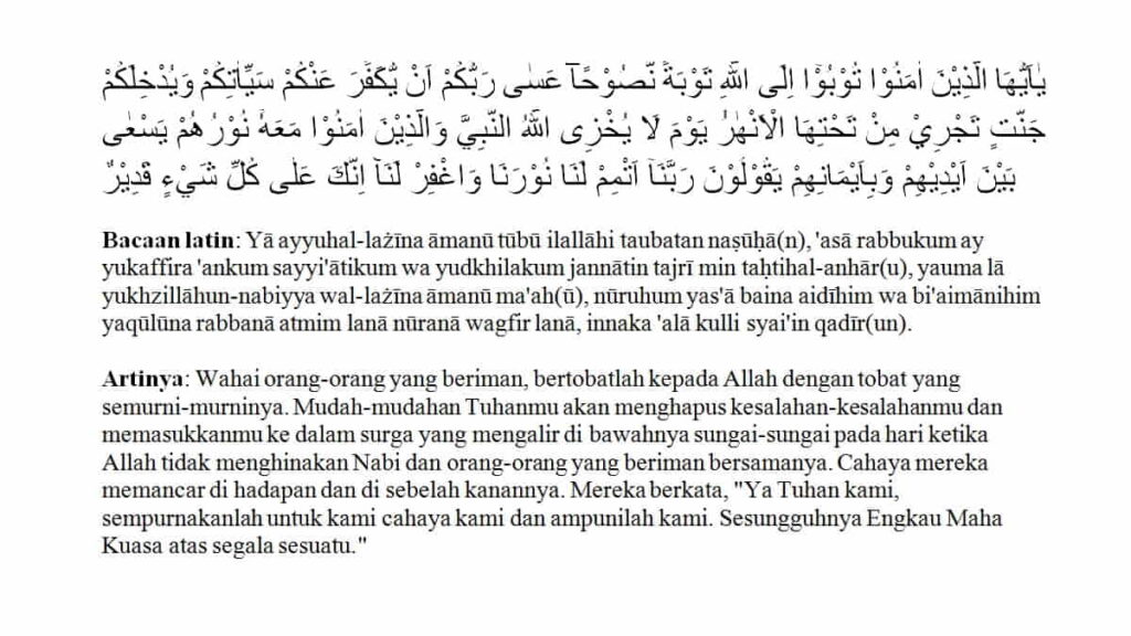 Kandungan Surat At Tahrim Ayat 8, Pentingnya Tobat