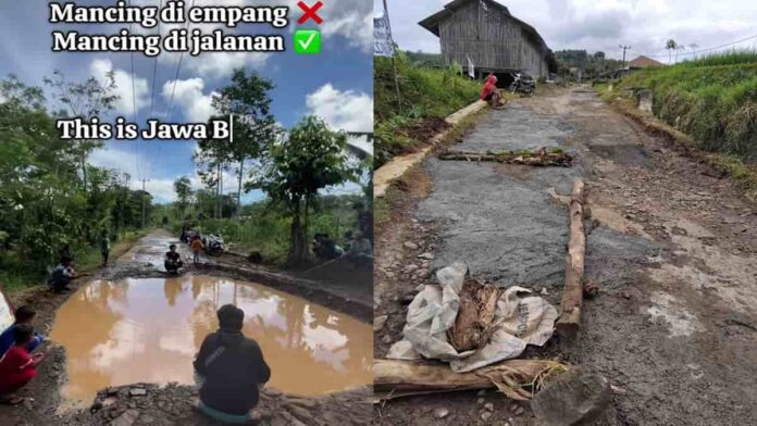 Video Viral mancing di jalan rusak di Panumbangan Ciamis