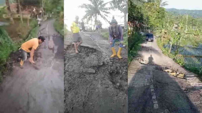 Jalan Rusak Akibat Pergerakan Tanah, Warga Ciamis Perbaiki Jalur Kabupaten secara Swadaya agar Pemerintah Turun Tangan
