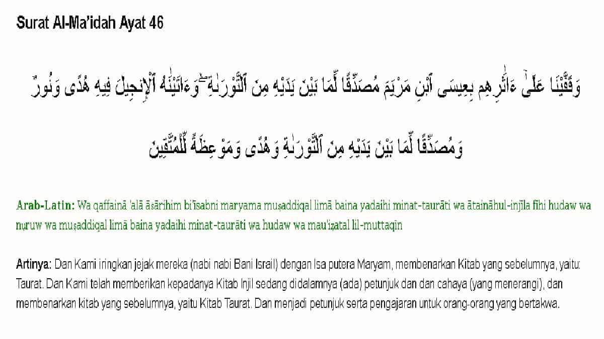 Kandungan Surat Al Maidah Ayat 46 Kedudukan Nabi Isa AS sebagai Utusan Allah WT